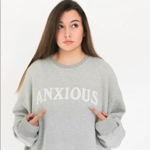 ANXIOUS crewneck sweatshirt—gray with white embroidered design